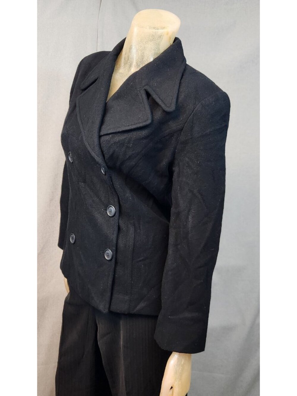 Finity Studio Solid Black Cashmere Wool Blend Jacket Winter Coat Petite 8P 8 - Picture 4 of 5